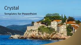  Presentation with village - Presentation consisting of aman - village on an island background and a light blue colored foreground