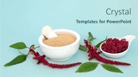  Presentation with protein food - Presentation theme consisting of amaranthus-plant-with-dried-amaranth background and a cool aqua colored foreground