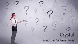  Presentation with blindfolded - Slides enhanced with amateur young sales person lost background and a light gray colored foreground