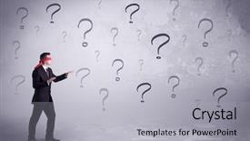  Presentation with blindfolded - Presentation theme having amateur young sales person lost background and a light gray colored foreground