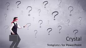  Presentation with blindfolded - PPT theme featuring amateur young sales person lost background and a light gray colored foreground