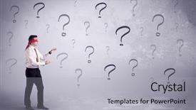 Presentation with question marks - Theme with amateur young sales person lost background and a light gray colored foreground