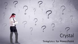  Presentation with blindfolded - Colorful slide deck enhanced with amateur young sales person lost backdrop and a light gray colored foreground