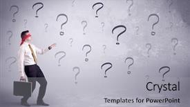  Presentation with blindfolded - Slide deck enhanced with amateur young sales person lost background and a light gray colored foreground