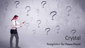  Presentation with blindfolded - Beautiful PPT theme featuring amateur young sales person lost backdrop and a light gray colored foreground