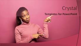 Presentation with points - Slide set consisting of amazed-afro-woman-points-away background and a coral colored foreground