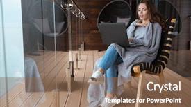  Presentation with coverlet - Slide deck enhanced with amazed beautiful woman sitting wrapped background and a violet colored foreground