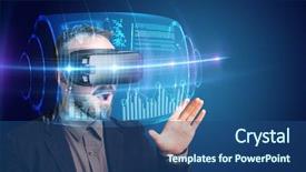  Presentation with high tech - Presentation design enhanced with amazed businessman with high tech background and a ocean colored foreground