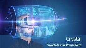  Presentation with high tech - Presentation theme having amazed businessman with high tech background and a ocean colored foreground