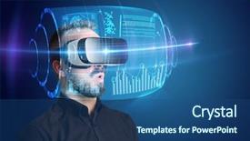  Presentation with high tech - PPT theme featuring amazed businessman with high tech background and a ocean colored foreground