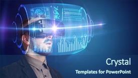  Presentation with high tech - Presentation consisting of amazed businessman with high tech background and a ocean colored foreground