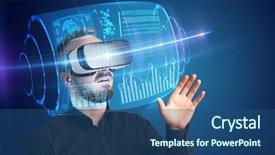  Presentation with high tech - Slide set with amazed businessman with high tech background and a ocean colored foreground