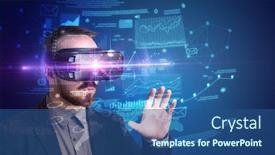  Presentation with business plan - Amazing slides having amazed businessman with virtual reality business plan in front of him backdrop and a ocean colored foreground