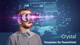  Presentation with business plan - Amazing theme having amazed businessman with virtual reality business plan in front of him backdrop and a ocean colored foreground