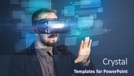  Presentation with blue squares - PPT layouts consisting of amazed-businessman-with-virtual-reality background and a  colored foreground