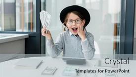  Presentation with accountant - Amazing theme having amazed-little-accountant-in-casualwear backdrop and a light gray colored foreground