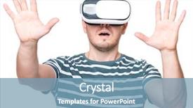  Presentation with movies - Amazing slide deck having amazed man wearing virtual reality backdrop and a  colored foreground