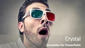  Presentation with glasses - Audience pleasing theme consisting of amazed man with 3d glasses backdrop and a gray colored foreground