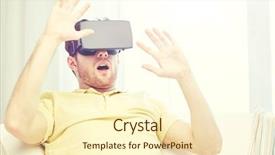  Presentation with virtual reality environments - Colorful slide set enhanced with amazed or scared young man backdrop and a cream colored foreground