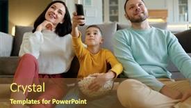  Presentation with parents - Presentation theme having amazed-parents-and-curious-kid background and a  colored foreground