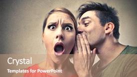  Presentation with listening woman - Presentation design with amazed woman listening gossip background and a coral colored foreground