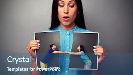  Presentation with photo album of journey honeymoon - Amazing PPT theme having amazed woman looking at disrupt backdrop and a ocean colored foreground