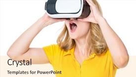  Presentation with movies - Audience pleasing theme consisting of amazed woman wearing virtual reality backdrop and a yellow colored foreground