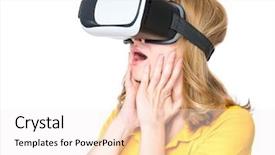  Presentation with movies - Slides featuring amazed woman wearing virtual reality background and a sky blue colored foreground