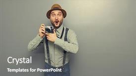  Presentation with camera - Beautiful slide deck featuring amazed young man with camera backdrop and a gray colored foreground