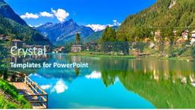  Presentation with beautiful mountains river lake sky nature - Beautiful PPT theme featuring amazing-alpine-scenery-dolomites-mountains backdrop and a ocean colored foreground