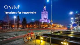  Presentation with poland - PPT theme featuring amazing-cityscape-of-warsaw background and a ocean colored foreground