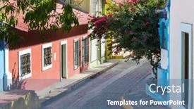  Presentation with buildings - Presentation theme consisting of amazing-colorful-buildings-in-pueblo background and a ocean colored foreground