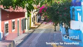  Presentation with buildings - PPT theme with amazing-colorful-buildings-in-pueblo background and a teal colored foreground