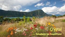  Presentation with norway - PPT theme with amazing colorful flowers by lake background and a tawny brown colored foreground