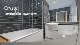  Presentation with ceramic tiles - Theme featuring amazing contemporary bathroom with rectangular gray ceramic tiles background and a dark gray colored foreground