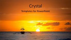  Presentation with sunset sailing - Beautiful theme featuring amazing gold sunset with fishing boat sailing at sea backdrop and a crimson colored foreground