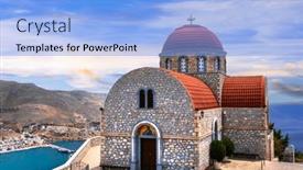  Presentation with monastery - PPT theme with amazing-greece-series-beautiful-kalymnos background and a light blue colored foreground