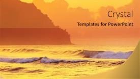  Presentation with sunset beach - Cool new slide deck with amazing-hawaiian-beach-at-fantastic backdrop and a yellow colored foreground