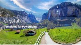  Presentation with amazing - Slide deck having amazing-landscape-of-switzerland-alps background and a ocean colored foreground