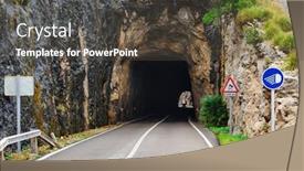  Presentation with mountain view - Amazing PPT layouts having amazing-mountain-road-tunnel-view backdrop and a dark gray colored foreground
