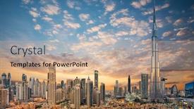  Presentation with dubai - PPT layouts featuring amazing-panoramic-view-on-dubai background and a coral colored foreground