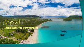  Presentation with palm beach - Presentation with amazing port orly sandy beach with palm trees espiritu santo island vanuatu background and a tawny brown colored foreground
