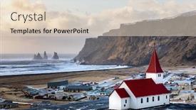  Presentation with black church - PPT theme with amazing-reynisdrangar-black-basalt-rock background and a lemonade colored foreground