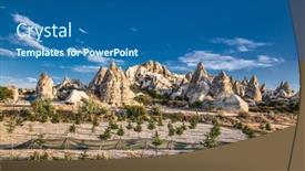  Presentation with cappadocia - PPT theme featuring amazing-rocks-in-zelve-cappadocia background and a ocean colored foreground