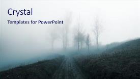  Presentation with autumn morning - PPT theme consisting of amazing scene on autumn mountains background and a sky blue colored foreground