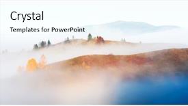  Presentation with autumn morning - PPT theme consisting of amazing scene on autumn mountains background and a cool aqua colored foreground