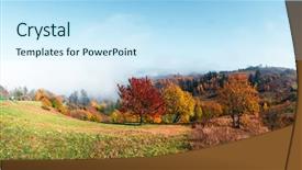  Presentation with autumn morning - Colorful presentation design enhanced with amazing scene on autumn mountains backdrop and a sky blue colored foreground