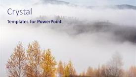  Presentation with autumn morning - Presentation theme having amazing-scene-on-foggy-autumn background and a sky blue colored foreground
