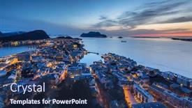  Presentation with west - PPT layouts consisting of amazing scenery of alesund town at dusk in west norway background and a navy blue colored foreground