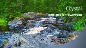  Presentation with hike forest - Amazing PPT theme having amazing small waterfall on a hike through a forest stream and water falling from the rocks backdrop and a forest green colored foreground
